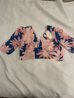 La Diosa Size Large (L) Floral Print Wrap Crop Top with Tie Front